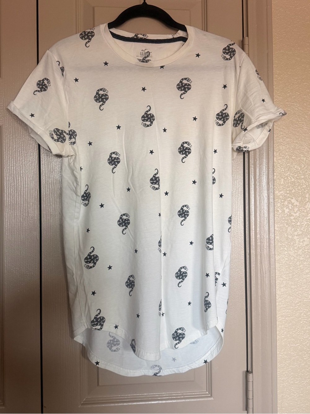 Hollister White Tee with Black Snake Graphic